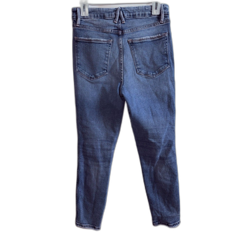 Good American Good Legs High Rise Skinny Jeans Size 6/28 Blue Distressed Raw Hem - Picture 2 of 7